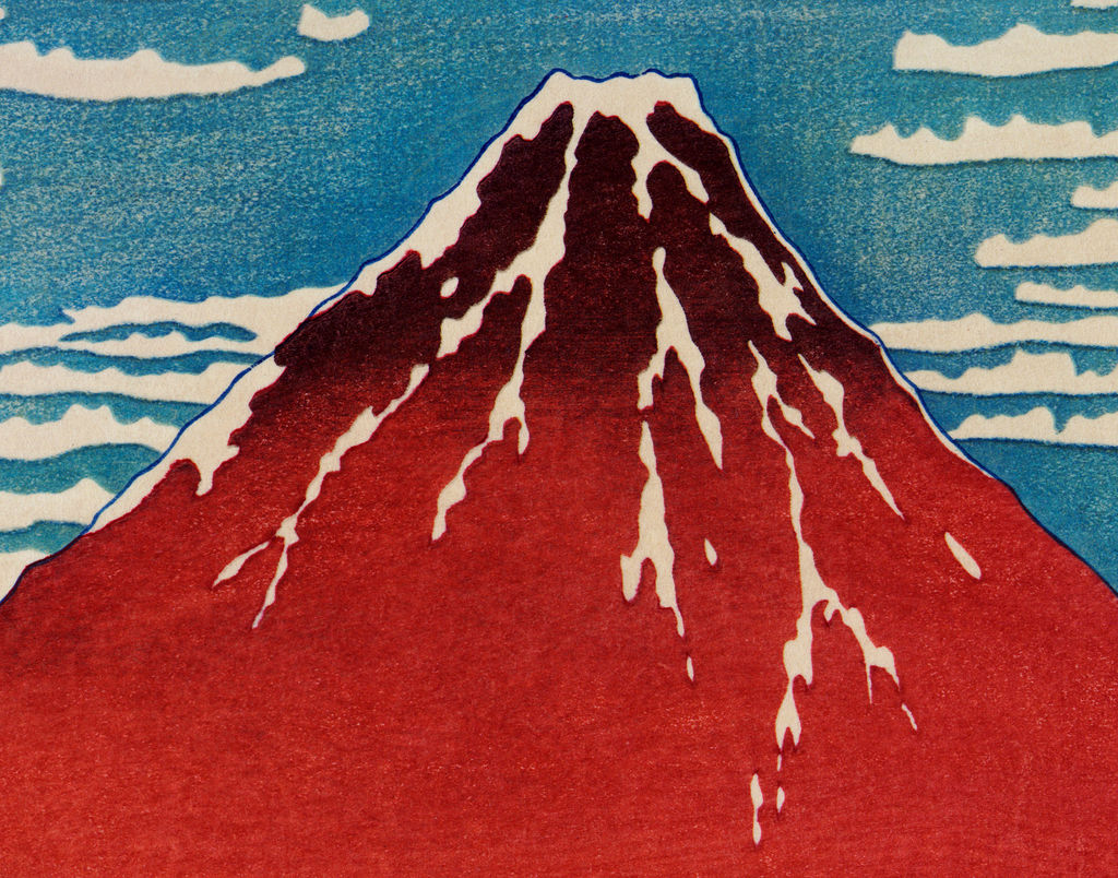 Summit and snow detail cropped from Hokusai’s Red Fuji